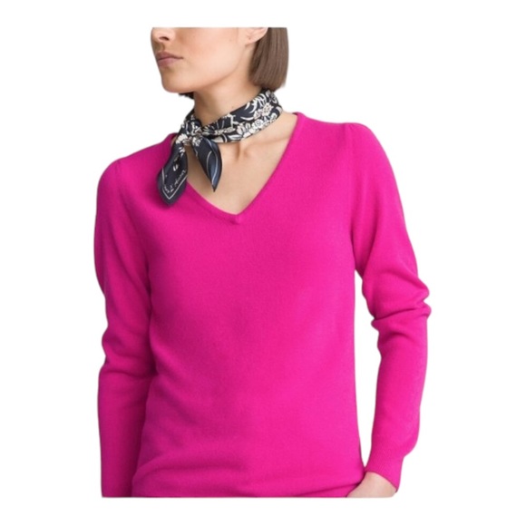 Kinross Cashmere Bright Pink Pullover Vneck Sweater 100% Cashmere Size S - Picture 3 of 6